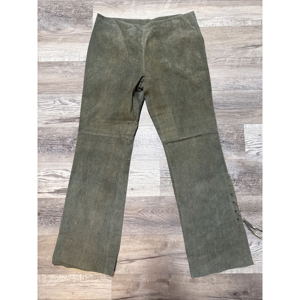 SPANNER Leather PANTS Flair Jeans Sage Green Western Lace Up Sides Grunge NWT 10